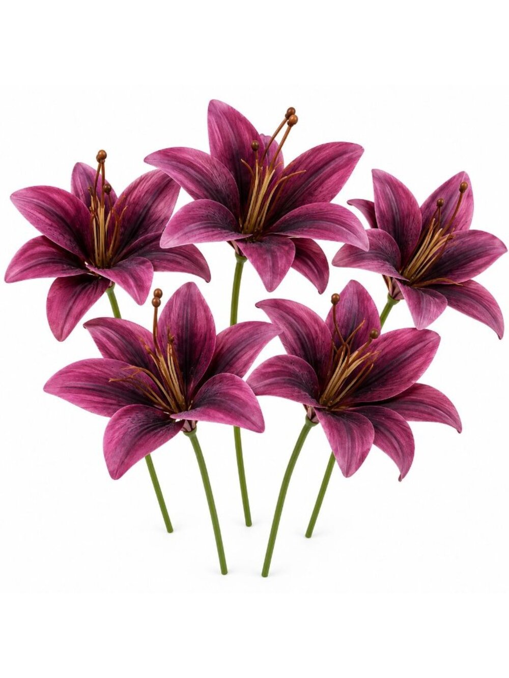 Set of 5 Plum Artificial Lily Stems 8 Inch Burgundy Mauve Fall Flowers
